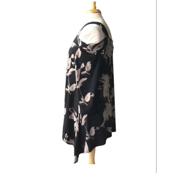 Clara Sun Woo open shoulder tunic black floral asymmetrical hem Size M - Picture 2 of 9